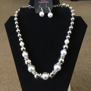 New Faux Pearl Silver Beaded & Earring Set